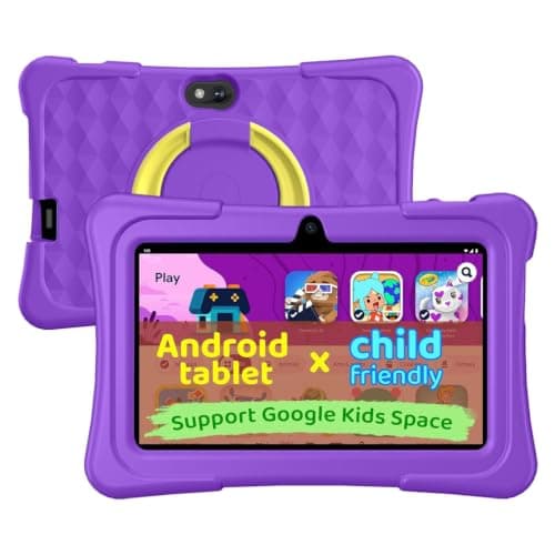 HAYUA Kids Tablet, 7 Inch Android 15 Tablet for Kids, 8GB+32GB 1TB Expanding, Quad Core Toddler Tablets with Shockproof Case, BT5.0, WiFi 5, Parental Controls, Games, Dual Camera (Purple)