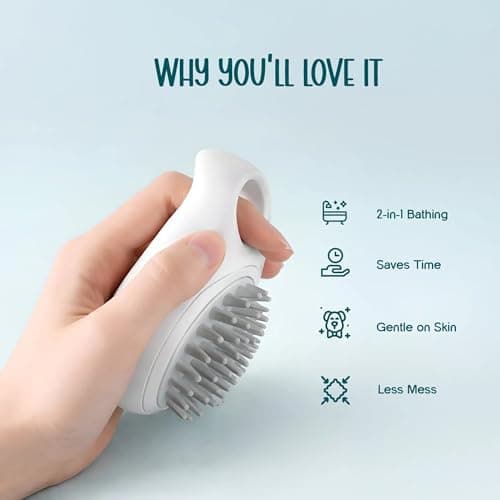 Tilting Heads FoamFlow Bath Brush for Dogs & Cats – 2-in-1 Pet Bath Brush with Shampoo Dispenser, Soft Silicone Bristles, Gentle Massage & Easy Cleaning 5