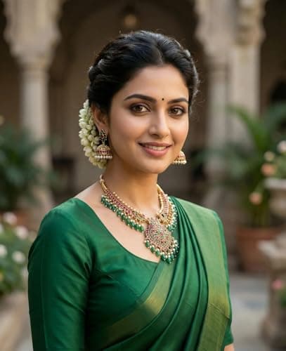 TEMU INDIA Women’s Gold-Plated Kundan Choker Necklace Set – Red & Green Bridal Wedding Jewellery with Green Beads & Jhumka Earrings 3