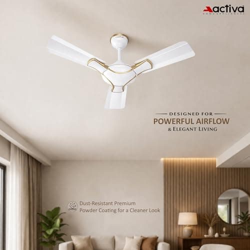 ACTIVA Corolla Pearl Ivory 900mm Ceiling Fan | 650 RPM High Speed | 36 Inch Sweep | Anti-Dust Coating | BEE & BIS Approved | 2-Year Warranty 2