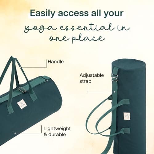 Wiselife Yoga Mat Bag for XL Mats – Green | Durable Cotton Canvas, Full Zip Closure, Adjustable Strap, Spacious Side Pocket | Yoga Mat Carry Bag for Men & Women 3