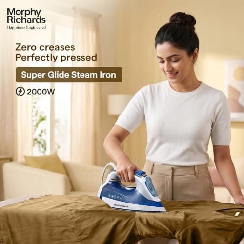 Morphy Richards Super Glide 2000W Steam Iron with Steam Burst, Vertical and Horizontal Ironing, Ceramic Coated Soleplate, Blue 2