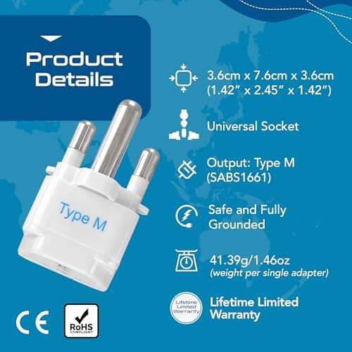 Ceptics India to South Africa, Botswana, Namibia & More (Type M) Travel Adapter Plug - CE Certified - RoHS Compliant - 3 Pack (GP-10L-3PK) 4