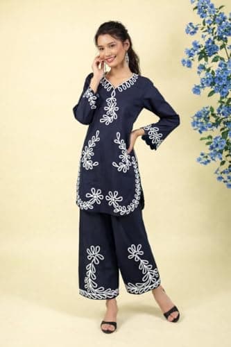 Co Ord Set for Women Stylish Pure Rayon Long Sleeves Mandarin Neck Floral Print Western Cot, Wear as Office Coat, Travel Coord (IN, Alpha, M, Regular, Women, Black) 4