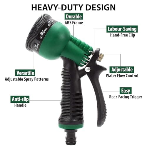 Leafly Garden Hose 7 Pattern High Pressure Garden Hose Nozzle Water Spray Gun With Leak Proof 2 Pcs Metal Grip Lock Gardening Washing Gun (MULTI COLOUR) (7 FUNCTION) (100_GUN) 4