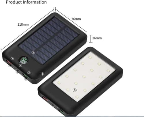 AMYTEL EcoGlow 11,000mAh Solar Power Bank with LED Light, Type-C & Micro USB, Fast Charging Portable Charger – Black 5