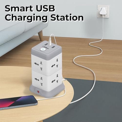 EMBOX 11 in 1 Cube Extension Board with USB Type C (2.4 A) (QC 3.0) | 2500W Extension Board with Switches | Extension Cord with 8 Universal Sockets Safety Shutter & Overload Protector, 2 Meter 2