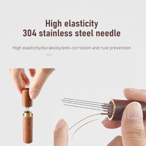 ABSTER Espresso Coffee Stirrer WDT Tool, 6 Needle Distribution Tool 304 Stainless Steel, Wooden Handle Coffee Needle Stirrer, Espresso Accessories for Coffee Machine, Barista Tools Home Brewing 3