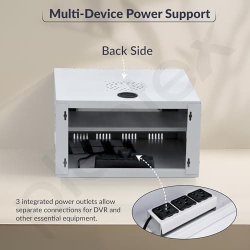 Plantex CCTV/DVR Rack/NVR Cabinet Box/Network Rack/Server Rack/CCTV Camera Box with KeyLock/DVR Box for cctvwith Power Socket - 3U - (Off White & Gray), Metal Transparent Glass Door Cabinet Box 5