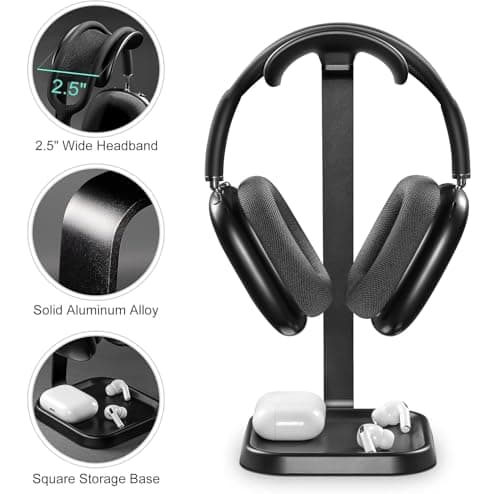 OIVO INDIA Aluminum Headphone Stand for Desk, Premium Metal Gaming Headset Holder with Anti-Slip Base, Universal Desktop Headphone Stand Compatible with PlayStation 5 Headsets (Black) 4