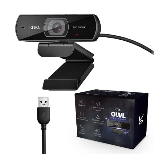 Kreo Owl Full HD 1080P 60 FPS Webcam with Auto-Focus and Built-in Dual Digital Mic, Plug and Play Setup for Video Call, Streaming, YouTube and More, Built-in Privacy Shutter with 360 Rotation (Black)