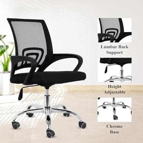 Casa Haus, Desk Chair Mesh Computer Chair with Lumbar Support Armrest Executive Rolling Swivel Adjustable Mid Back Chair - Black & Black Handle 2