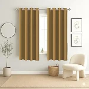 Homestan 90% Blackout Window Curtains 5 Feet Long Set of 2, Room Darkening Parda with Grommet Design for Home Decor (5x4 Feet, Mustard)