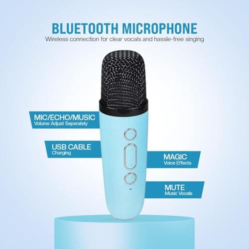 INDIA'S NO.1 Mini Karaoke bluetooth speaker with wireless mic for singing, Wireless Mini Portable Bluetooth Speaker with Microphone & LED Lights, Karaoke Microphone Singing Speaker, Mini & Portable US 6