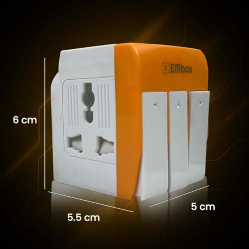 EMBOX 3 Pin Multi Plug Adapter with Individual Switch 3 Pin Plug Socket Safety Shutter Spike Buster Fuse Protected Adapter 3 Way Plug Extension for Home Office Travel-5A-250V, Pack of 1 Orange 5