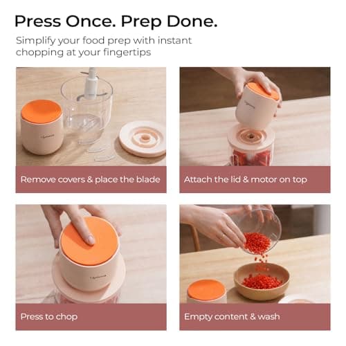 Lifelong Rechargeable Electric Food Chopper with 600ml | 100W Motor | Triple SS Blades | USB Type-C Charging |3600 mAh Battery | One-Press Operation for Veggies, Meat, Garlic, Nuts & Baby Food(LLWC05) 3