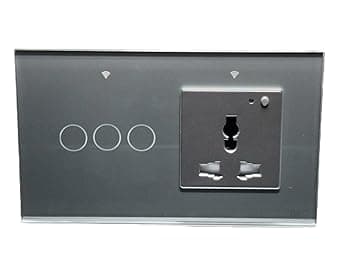 QNQ SMART WiFi TOUCH SWITCH 3 SWITCHES + 1 UNIVERSAL SOCKET (10 amps each) 800 WATT/SWITCH GLASS : Elevate Your Home with Effortless Control Home Automation. fits in 4 module concealed board (GREY)