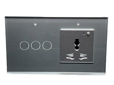 QNQ SMART WiFi TOUCH SWITCH 3 SWITCHES + 1 UNIVERSAL SOCKET (10 amps each) 800 WATT/SWITCH GLASS : Elevate Your Home with Effortless Control Home Automation. fits in 4 module concealed board (GREY)