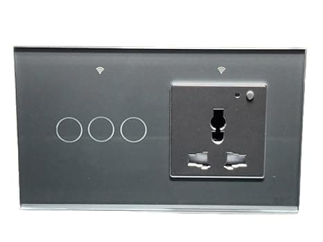 QNQ SMART WiFi TOUCH SWITCH 3 SWITCHES + 1 UNIVERSAL SOCKET (10 amps each) 800 WATT/SWITCH GLASS : Elevate Your Home with Effortless Control Home Automation. fits in 4 module concealed board (GREY)