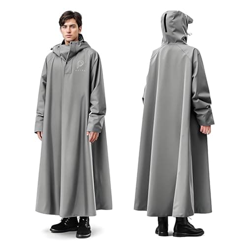 PALAY® Long Rain Coat, Waterproof Raincoat for Adults Reusable Hooded Rain Poncho with Wide Brim Lightweight Unisex RainCoat for Hiking, Travel, Motorcycle Riding (Length 126cm)