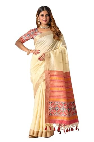 Amazon Brand - Anarva Women's Silk Saree With Blouse Piece | saree for women (snv-sada-bahar-cream)