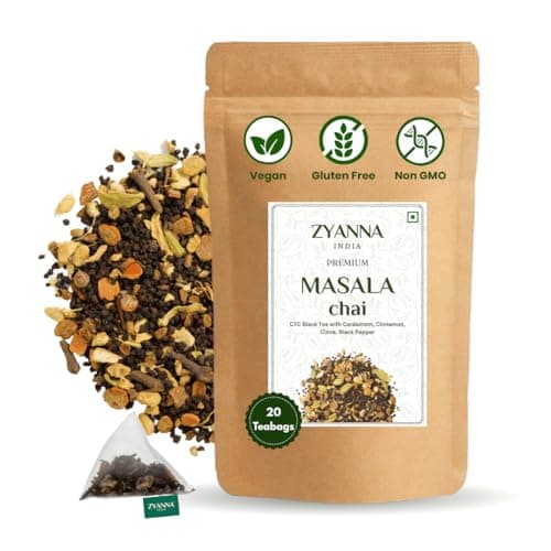 Zyanna Masala Chai – Assam Tea with Cardamom, Cinnamon, Clove, Ginger & Black Pepper | 20 Tea Bags | Authentic Indian Masala Chai | Bold, Spicy & Aromatic | Strong & Flavorful