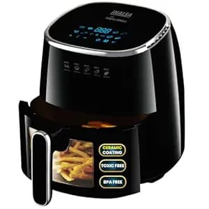 INALSA Non-Toxic Ceramic Coated Air fryer 5.5 L & 1600 W Power|No PTFE, PFAS, PFOA & Microplastics|Visible Window|Digital Touch Panel,8 Presets|Low Oil Healthy Cooking, Tasty Fry CDW 5.5
