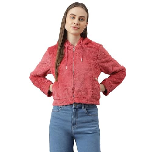 Latin Quarters Women's Rose Solid Hoodie | Winter wear Casual Warm Zipper Jacket Hooded Neck Hoody_S