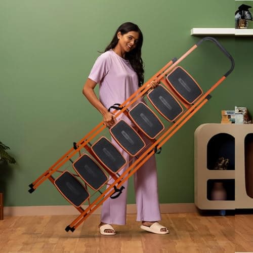 BonKaso Climb Steady Premium Alloy Steel Heavy Duty Multipurpose Foldable 7 Step Ladder with Connecting Frame & Belt Support, Load Capacity Upto 120kg | for Home and Outdoor - (Orange) 3
