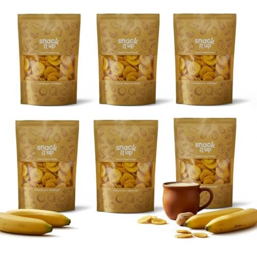 Snack It Up Premium Salted Banana Chips (100g x 6) made in Coconut Oil | Healthy Indian Snack | Healthy, Organic Chips | Vegan, Gluten Free, Plant Based Healthy Snacks | Thin Cut Banana Chips with Low