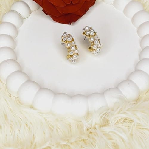 Sia Ratna Gold Plated Pearl Hoop Earrings for Women & Girls, Elegant Round Designer Party Jewelry 4