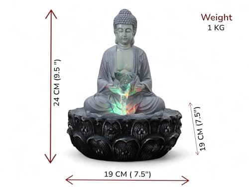 KridayKraft Meditating Buddha Water Fountain Idol Polyresin Lotus Water Fountain Showpiece for Home Garden Living Room Decor Decoration Gift Items, 24 CM 2