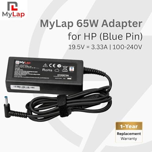 Mylap Blue Pin 65W Adapter for HP 65W AC Blue Pin Laptops Charger Adapter 4.5mm fit for HP Pavilion Black with 1 Year Replacement Warranty 5