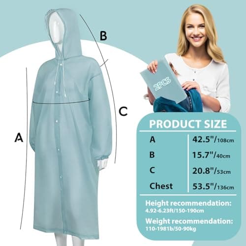 PALAY® Rain Ponchos for Adults Reusable EVA Raincoats with Hood for Women Men Camping Hiking Music Festival Outdoor Activities Pack of 2 Blue 3PCS 2