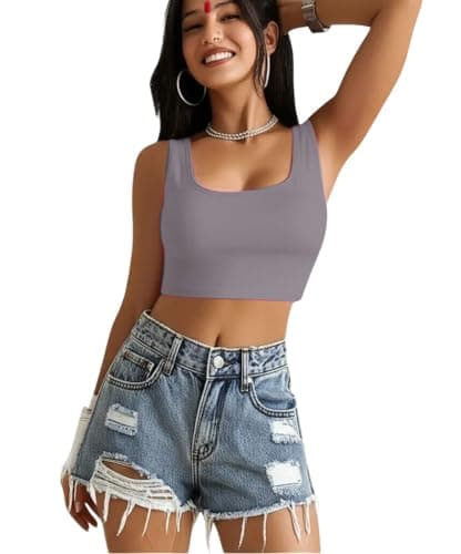 SoHot Women’s Stylish Ribbed Sleeveless Lycra Stretchable Readymade Crop Tank Top Cami Blouse for Girls 2SS7 1044 2XL Steel Grey 5