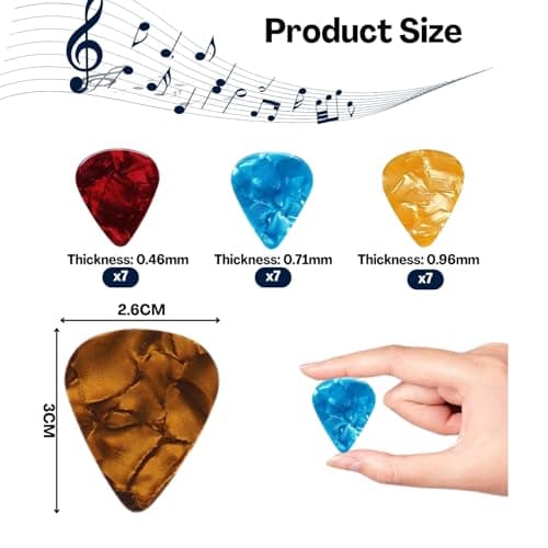 TecoKart® 21Pcs Acoustic Guitar Picks Set | 0.46/0.71/0.96mm Mixed Thickness Plectrums for Guitar, Finger Picks & Acoustic Playing, Includes Portable Pick Box 2