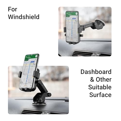 ZEBRONICS CMH110|Car Mobile Smartphones Holder (Up to 6.8")|360° Rotatable|One-Press Lock & Release|Extendable Telescopic Arm|Strong Suction Cup for Windshield & Dashboard|Anti-Skid Silicone Pads 2