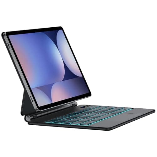 JUQITECH Magic Keyboard Case for Samsung Galaxy Tab S10+/S9+/S9 FE+/S8+/S7+/S7 FE 12.4 inch, Floating Cantilever Magnetic Stand, Backlit Wireless Trackpad Keyboard, S Pen Holder, Battery LED Display