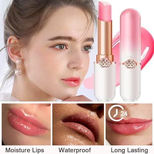 SHOPVILLA Omga Glimmer, Peach Tinted Lip Balm Long Lasting PH Lipstick, Color Changing Lipstick Natural Chapstick, Glitter Pink Shade, Color Changing 2