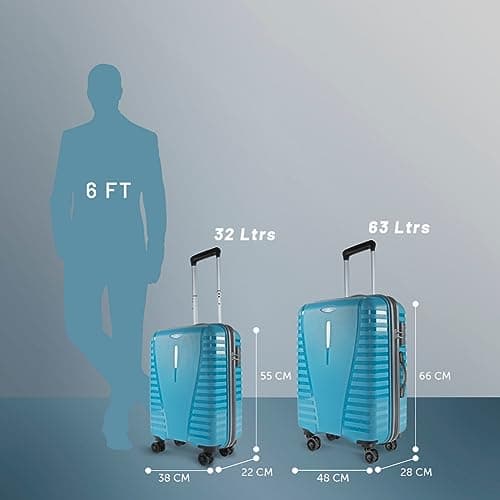 Aristocrat Air Pro Trolley Bag Set of 2 Polypropylene Spinner Wheels Hard Luggage (55Cm and 66Cm) | Cabin and Medium Check-in Luggage | Secured Combination Lock | Cross Teal | Unisex 5