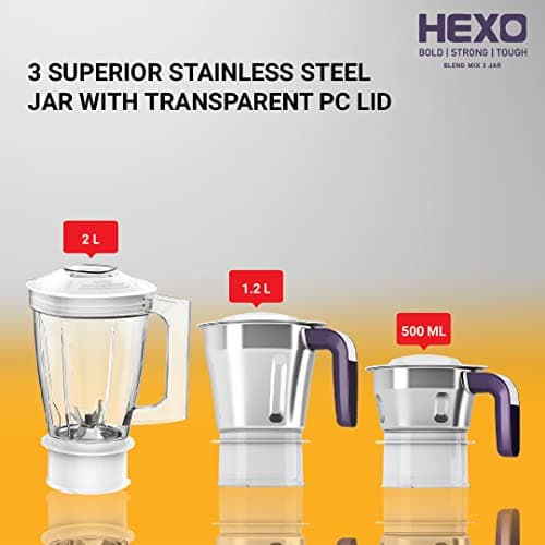 Havells Acrylonitrile Butadiene Styrene Hexo Blend Mix 1000 Watts With 3 Jar Blender (White & Purple),Ghfmgcbv100 5