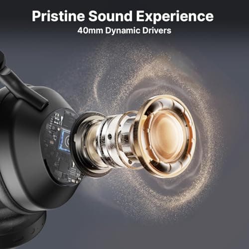 pTron Studio Ultima w/ 60Hrs Playtime, 40mm Drivers, Custom EQ, Mobile App, Wireless Over Ear Headphones w/HD Mic & TruTalk AI-ENC Calls, BTv5.4, Dual Device Pairing & Type-C Charging (Jet Black) 3