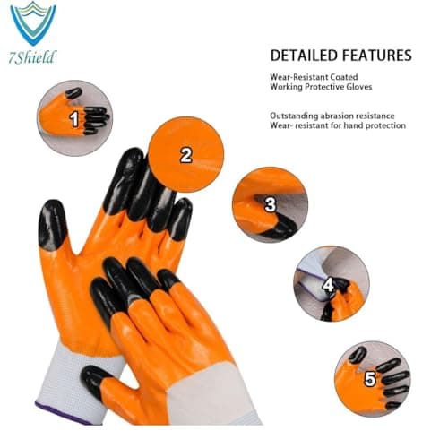 7Shield Multipurpose Cut Resistance Polyester & Nylon, PU Nitrile Coating Work Safety Gloves, Hand & Fingers, Welding, Mechanical, Construction, Agriculture– Heavy Duty (Tiger Print) (10 PAIR) 4