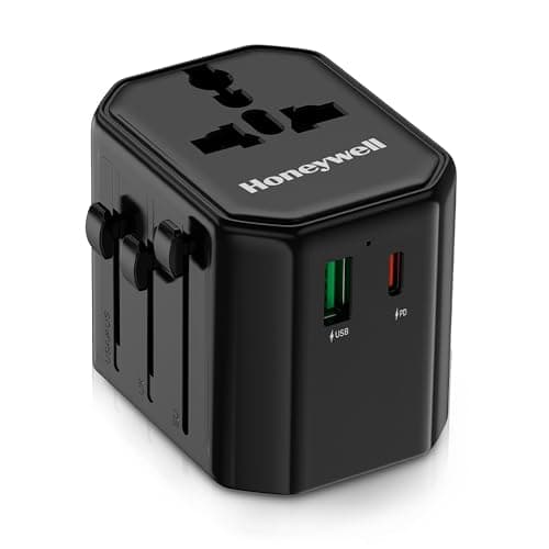 Honeywell New Launch Universal Travel Adapter 38W, 3-in-1 Fast Charging, Universal Socket, TypeC, USBA, Worldwide Wall Charger for EU,US,UK & CN/AUS, Devices, 3Yr Manufacturer Warranty