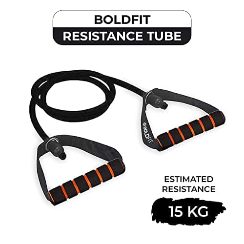 Boldfit Resistance Tube with Foam Handles, Door Anchor for Exercise & Stretching, Suitable in Home & Gym Workout for Men & Women-15kg-Black 3
