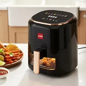 CELLO Smart Pro Air Fryer 4.5L For Kitchen, 1400W | 360° Hot Air Circulation, Touch Control Panel, Uses Up to 90% Less Fat, Healthy Oil-Free Cooking | For Roast Grill Bake Reheat Crisp & Everyday Use