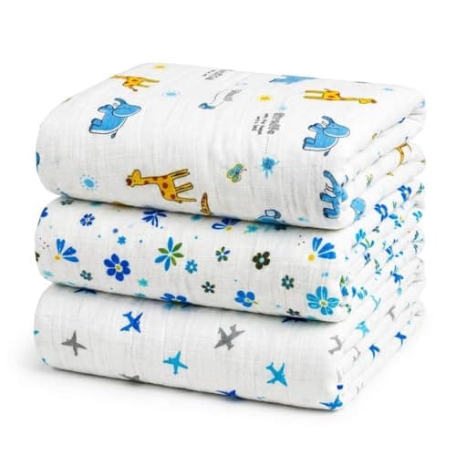 HANUSH Muslin Baby Bath Towel (Pack of 3)|100% Organic Muslin Cotton| Newborn Swaddle Wrap (75 * 75 cm)| Highly Absorbent Ultra Soft Breathable Lightweight Towels for Infants, Toddlers, Boys & Girls