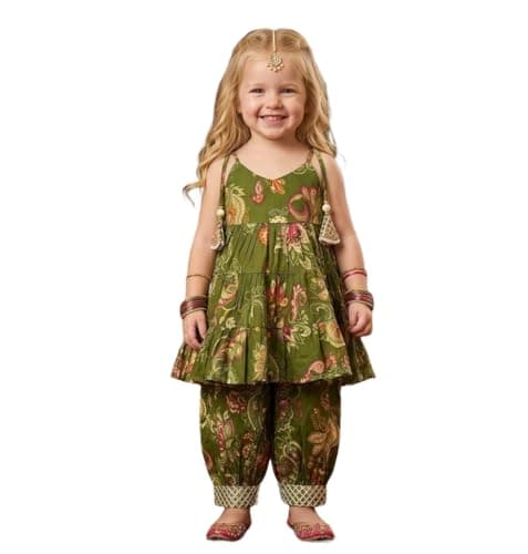 A.T.U.N. (ALL THINGS UBER NICE) Girls 100% Cotton Floral Printed Kurti Dhoti Set | Traditional Ethnic Wear Outfit for Kids | Soft Breathable Fabric Comfortable Fit | Stylish Festive Clothing Set