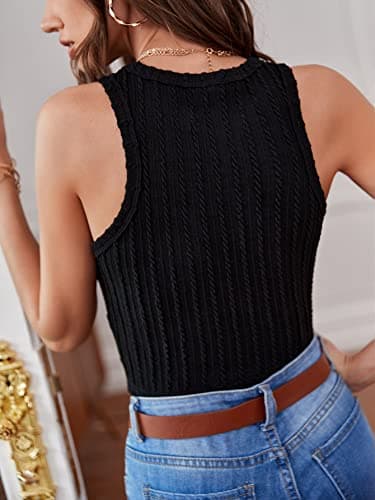 Zilcon Womens Halter Tops Summer Sleeveless Shirts Sexy High Neck Fitted Tops Seamless Basic Ribbed Crop Tank Tops Blouses Fit Cropped Tank Tops (in, Alpha, S, Regular, Black) 2