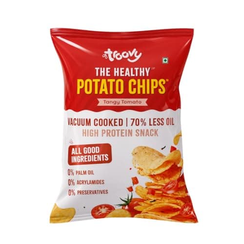 Troovy Healthy Tangy Tomato Potato Chips | Vacuum Cooked Snacks | 70% Less Oil | No Palm Oil, No Preservatives | Made with Real Ingredients | 40g x 5